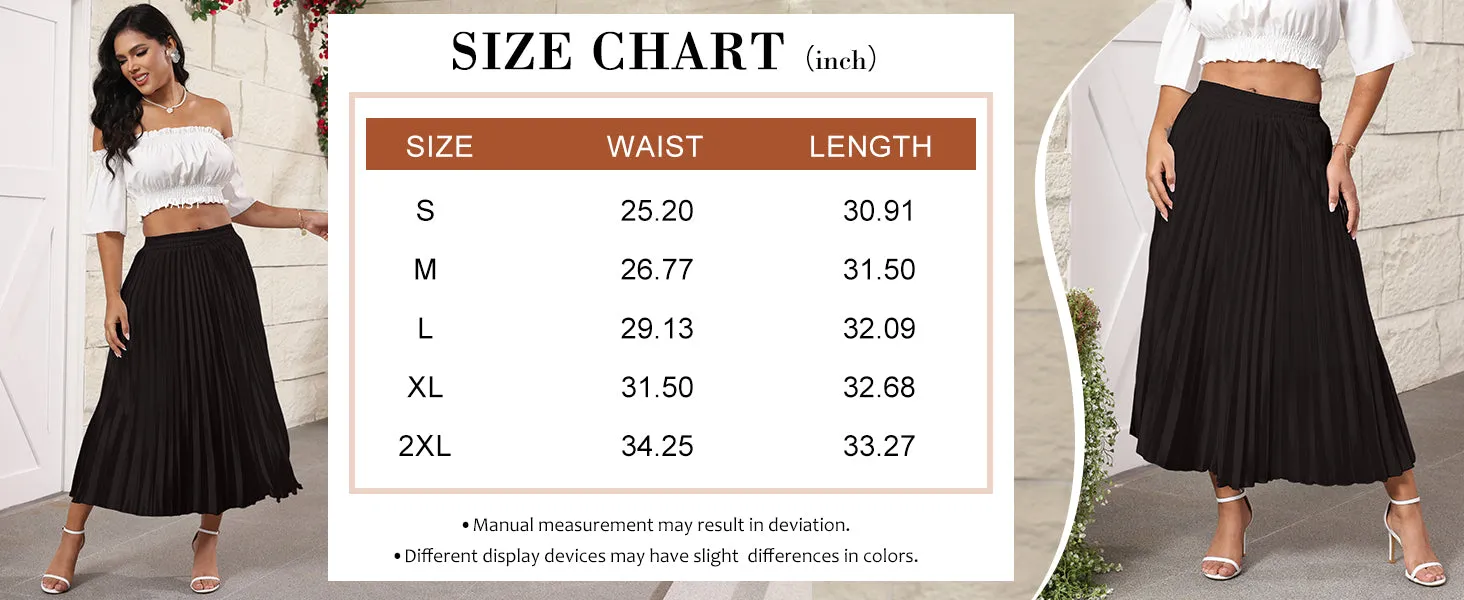 High Elastic Waist Pleated Midi Skirts