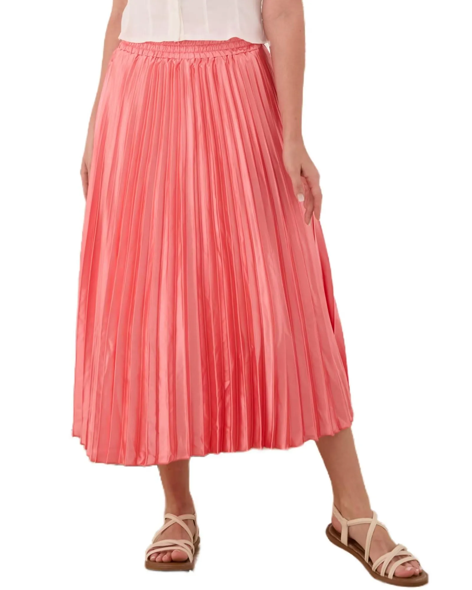 High Elastic Waist Pleated Midi Skirts