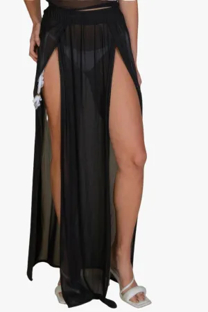 High Split Mesh Sheer Maxi Skirt