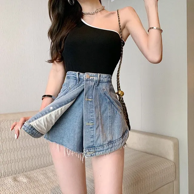 High Waist Fake Two-piece Shorts Skirt
