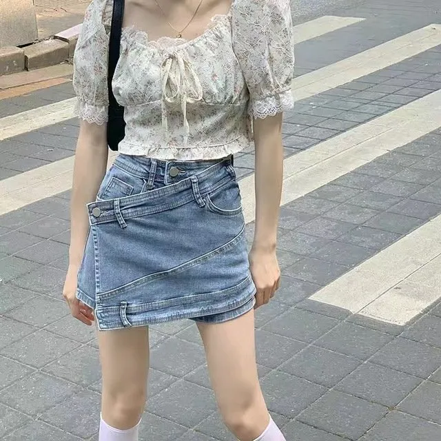 High Waist Fake Two-piece Shorts Skirt