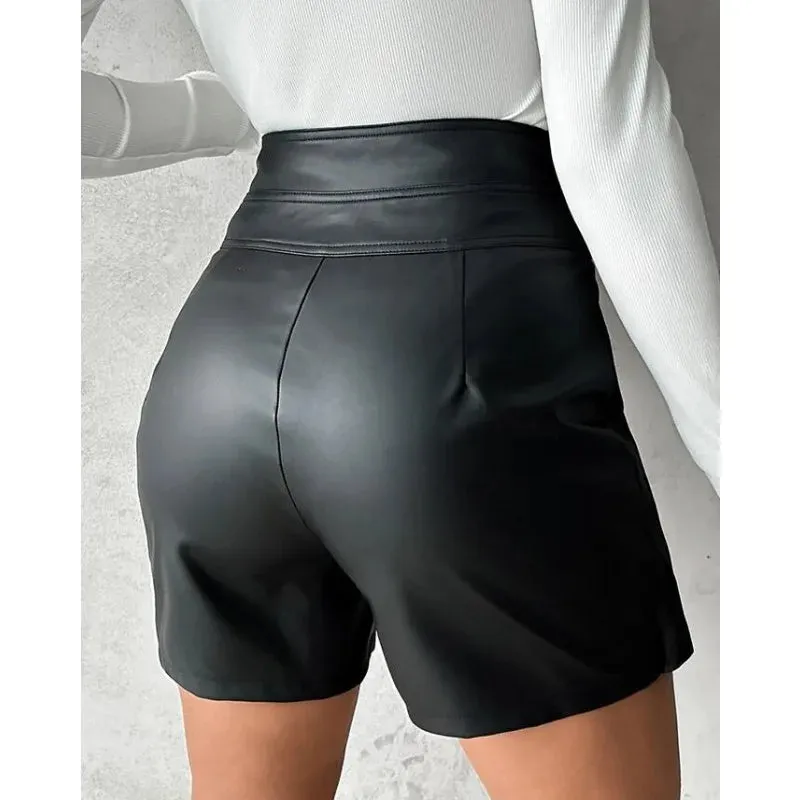 High Waist Leathers Black Short Skorts