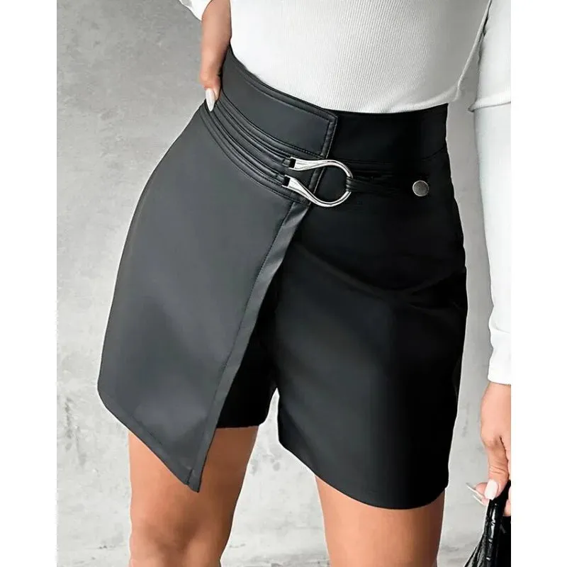 High Waist Leathers Black Short Skorts