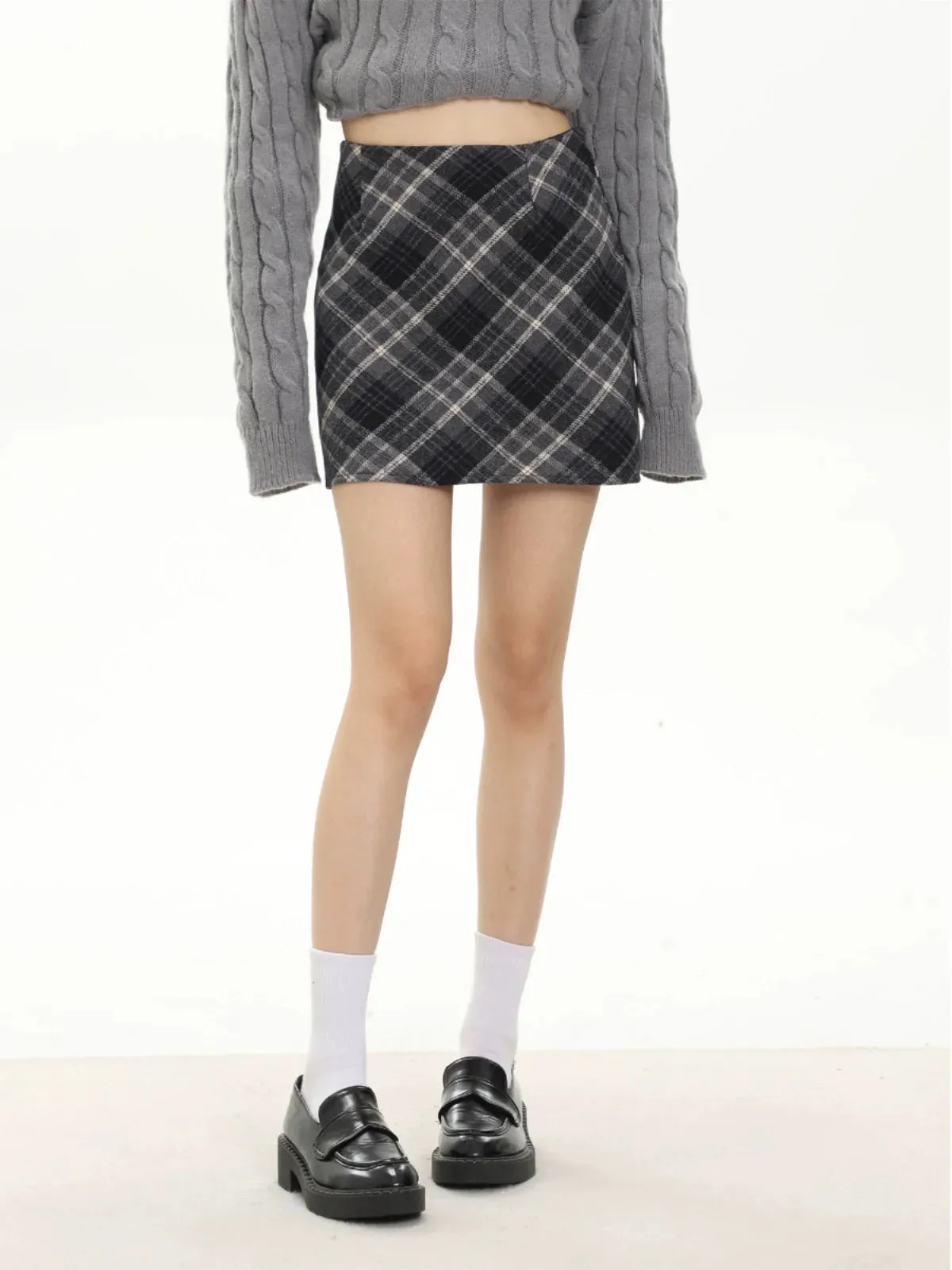 High waist plaid short skirt