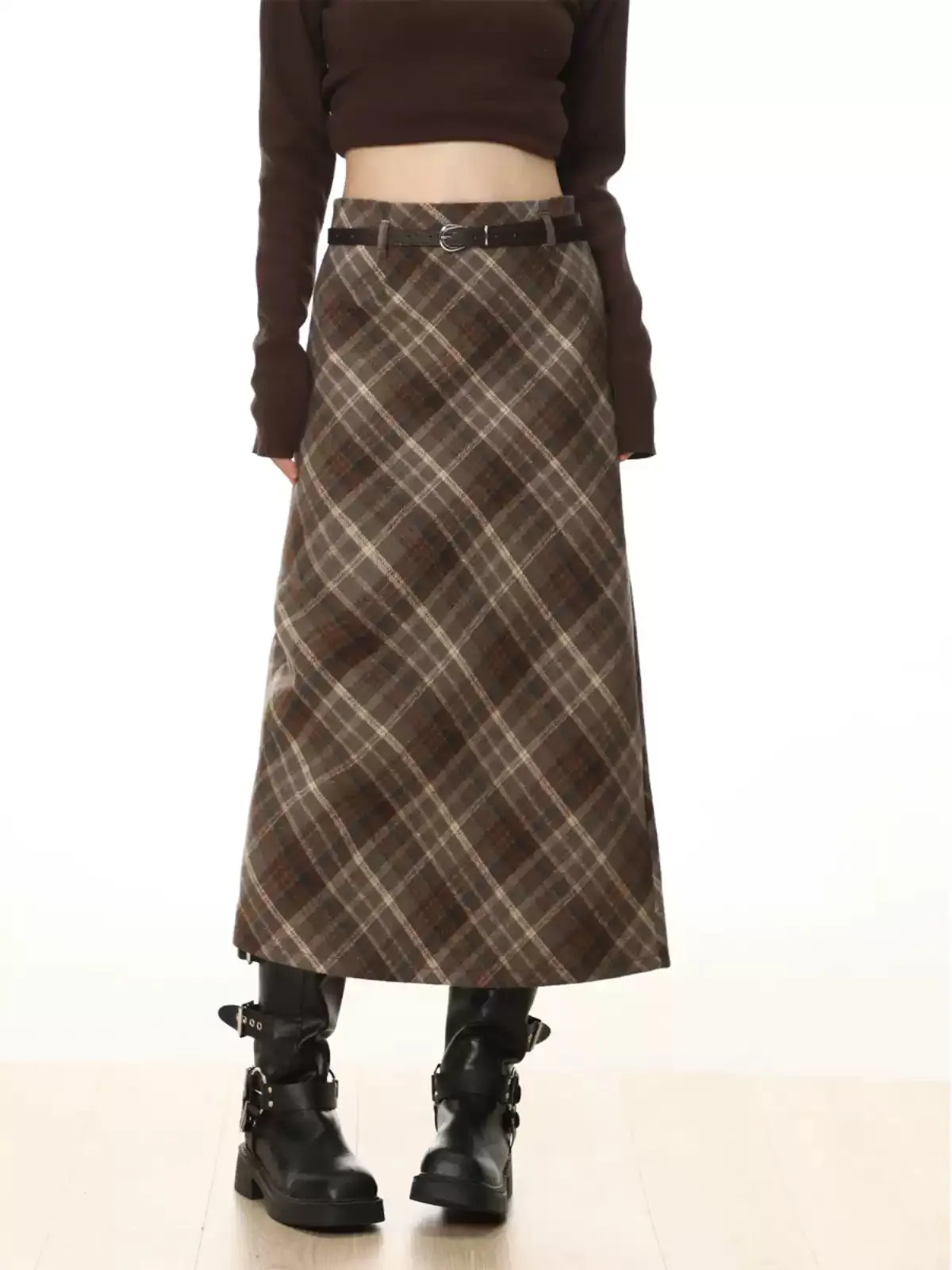 High waist plaid short skirt