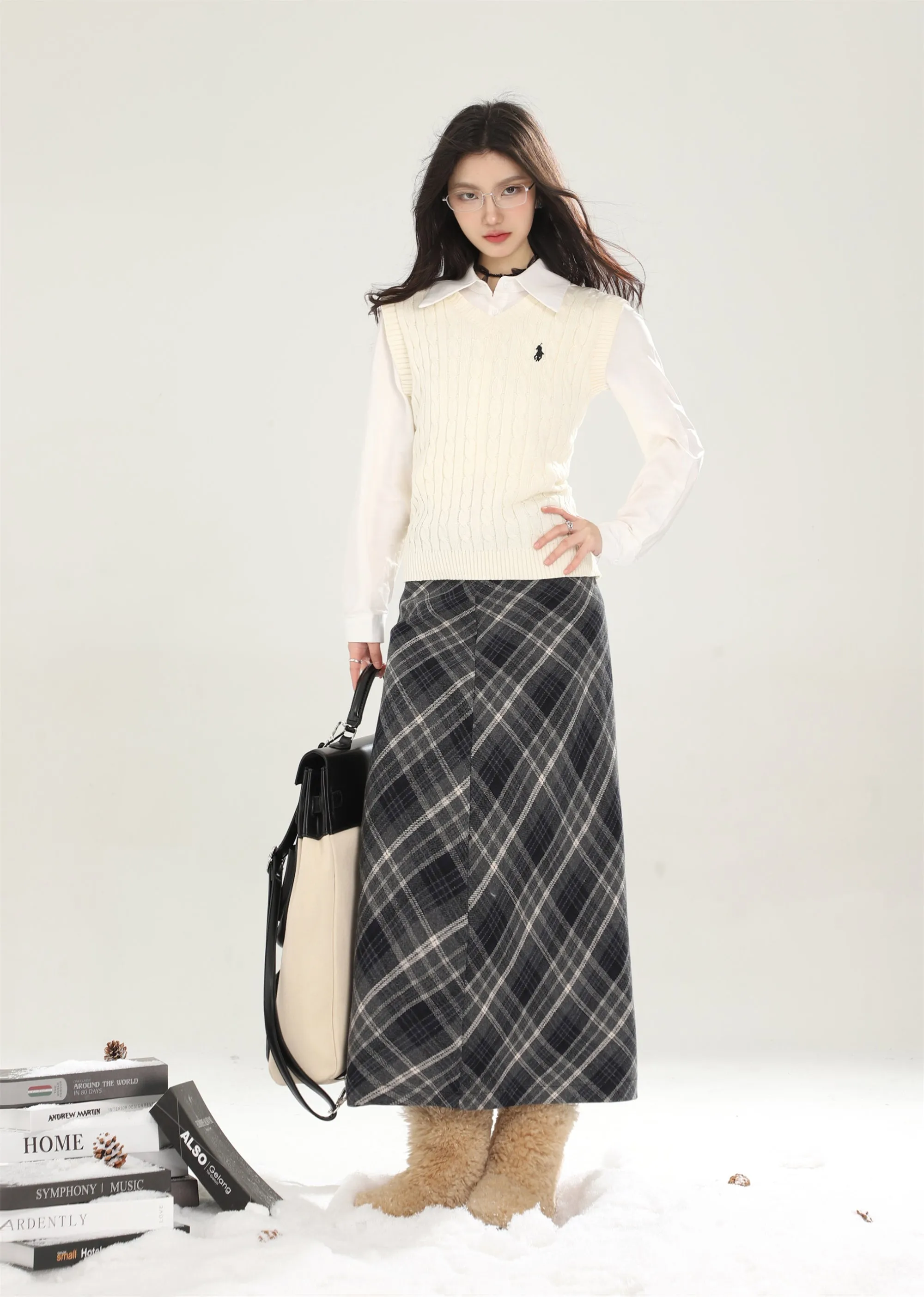 High waist plaid short skirt