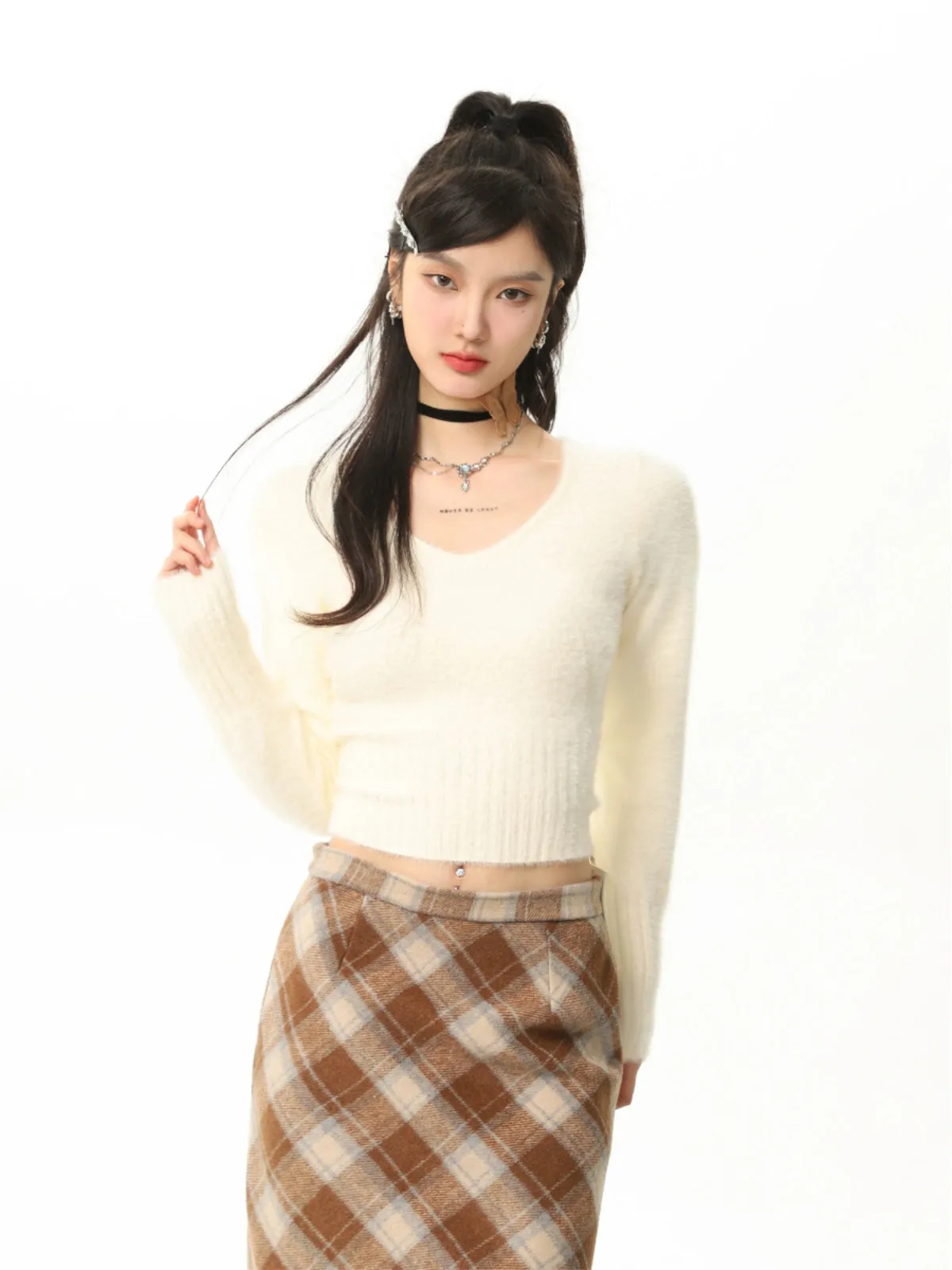 High waist plaid short skirt