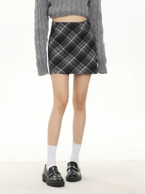 High waist plaid short skirt
