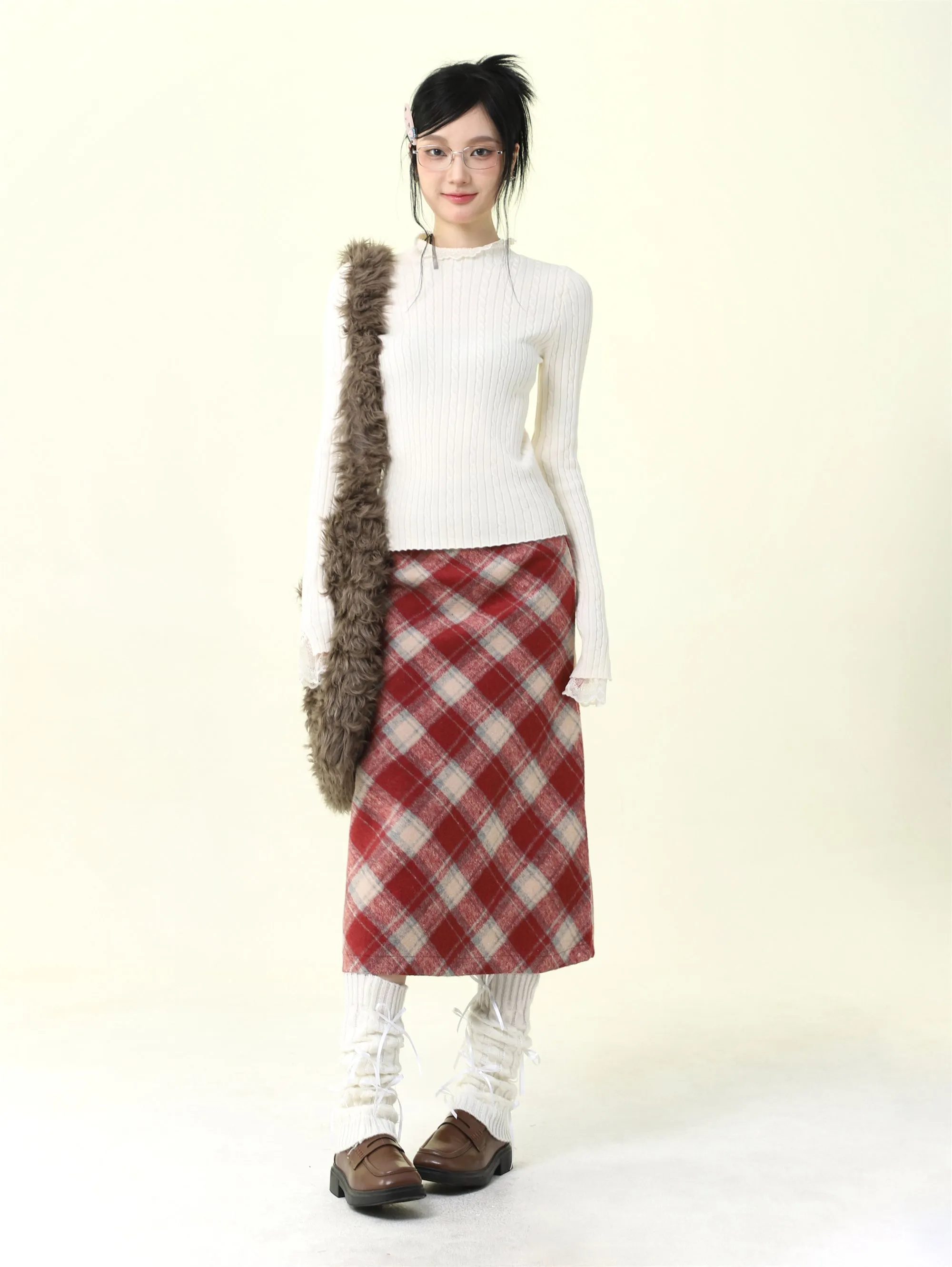High waist plaid short skirt