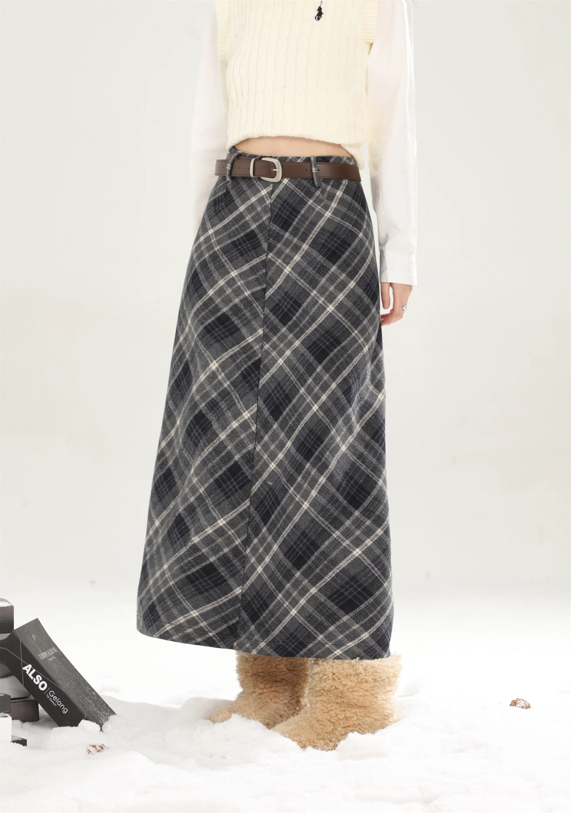 High waist plaid short skirt