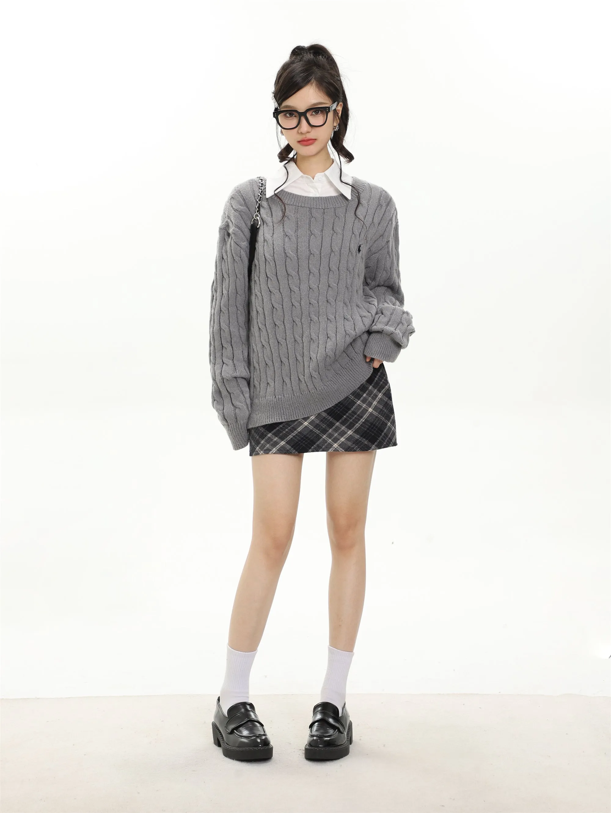 High waist plaid short skirt