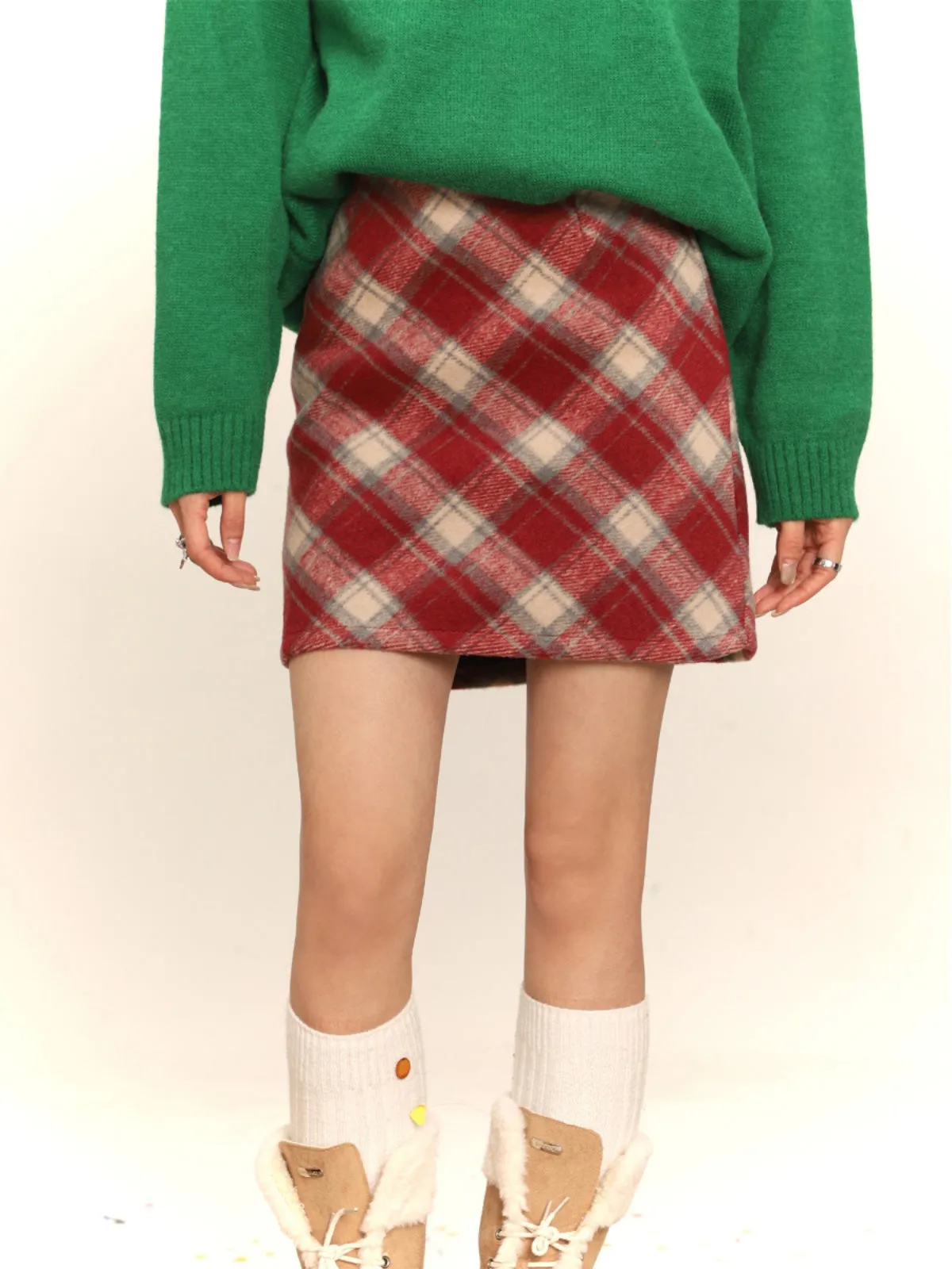 High waist plaid short skirt