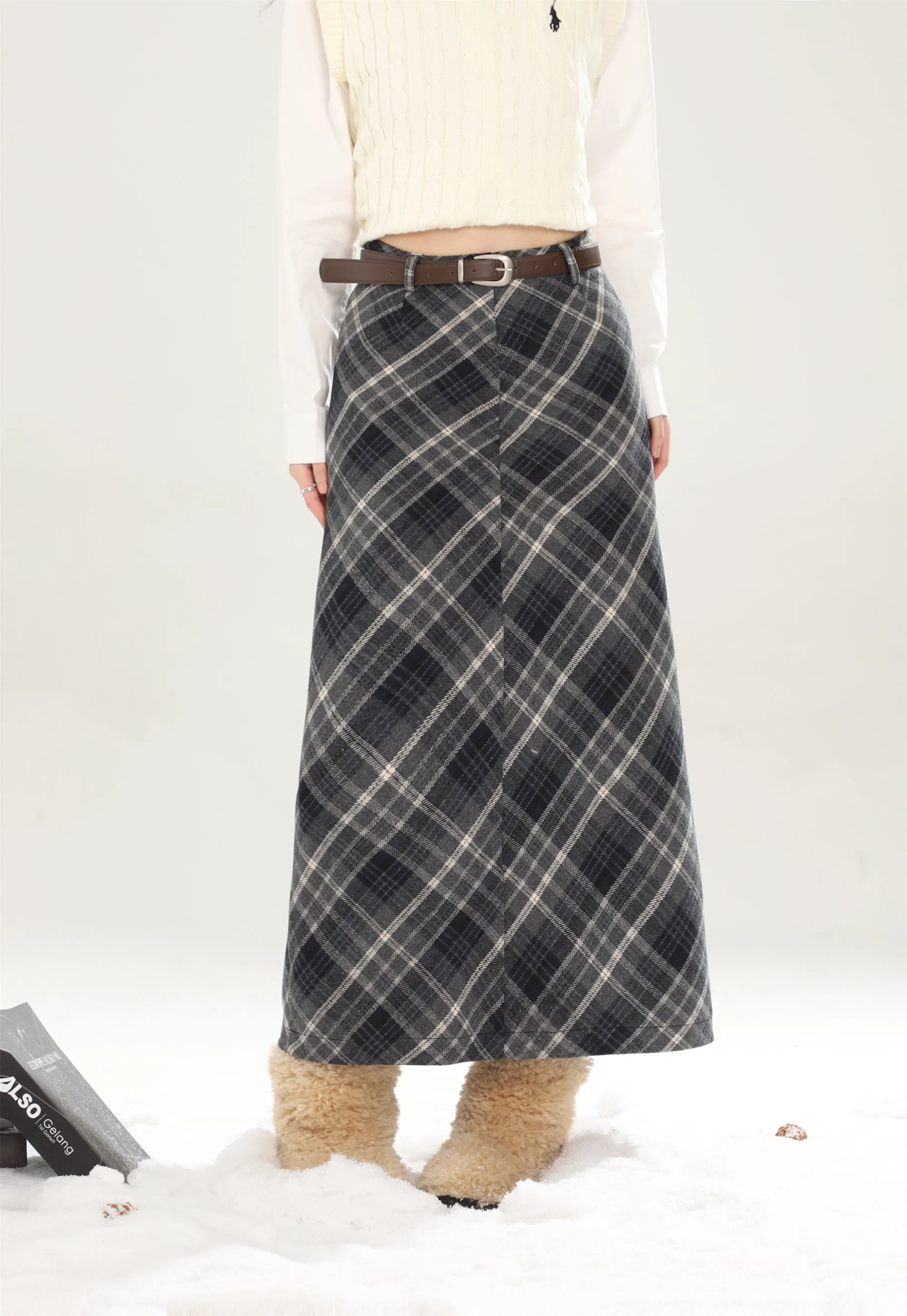High waist plaid short skirt