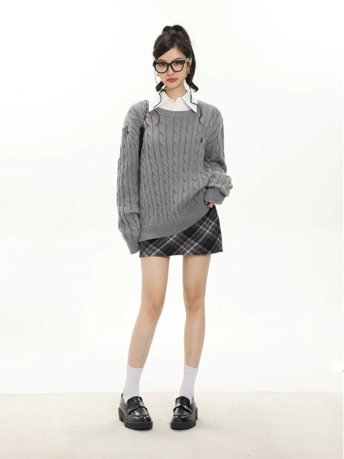 High waist plaid short skirt