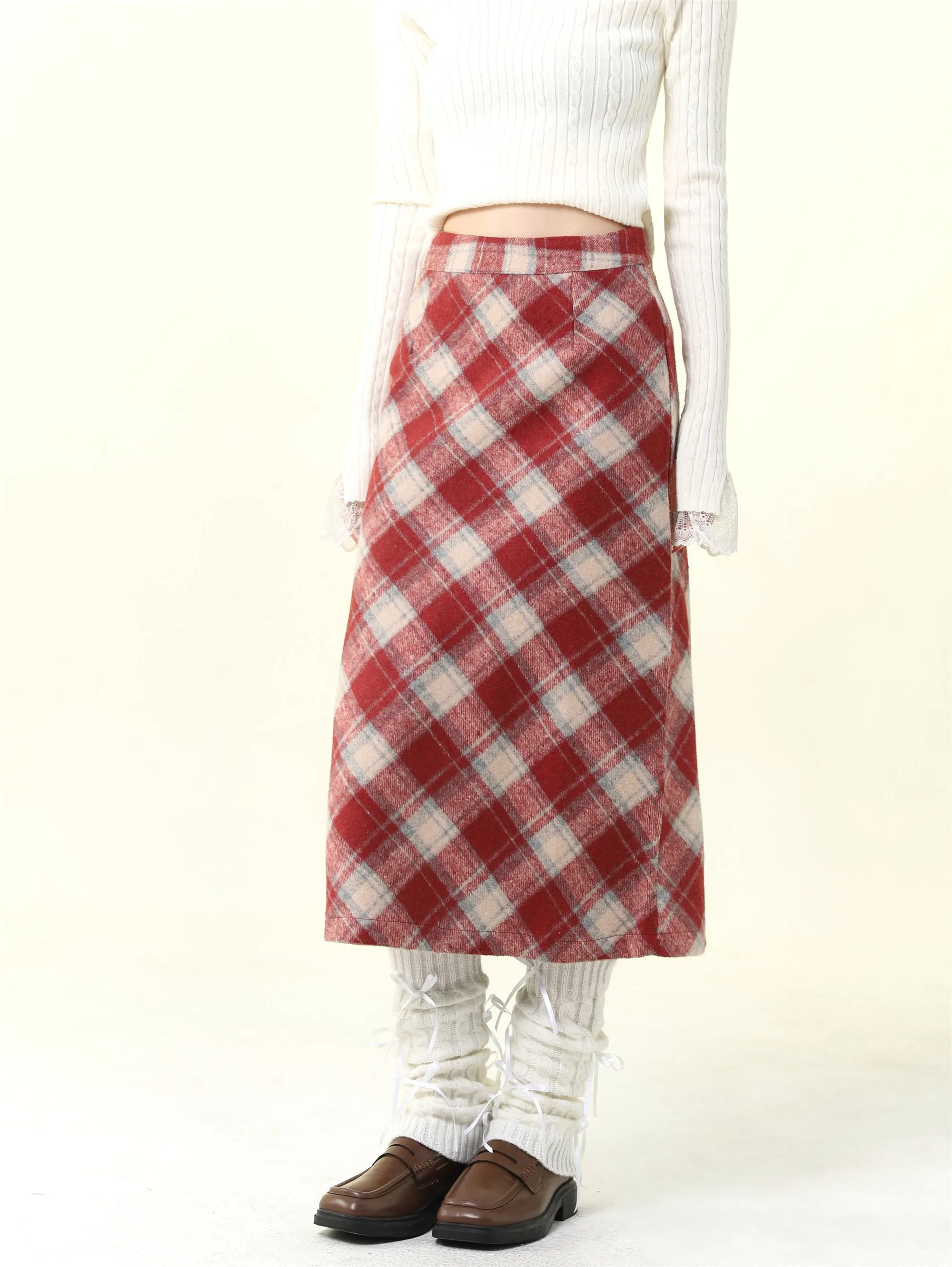 High waist plaid short skirt