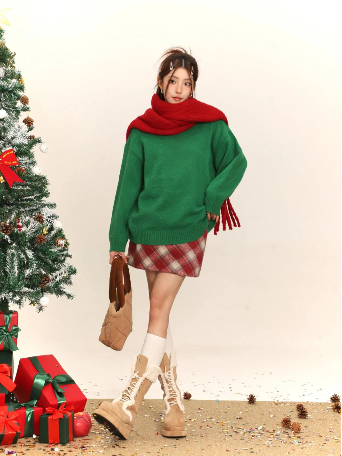 High waist plaid short skirt