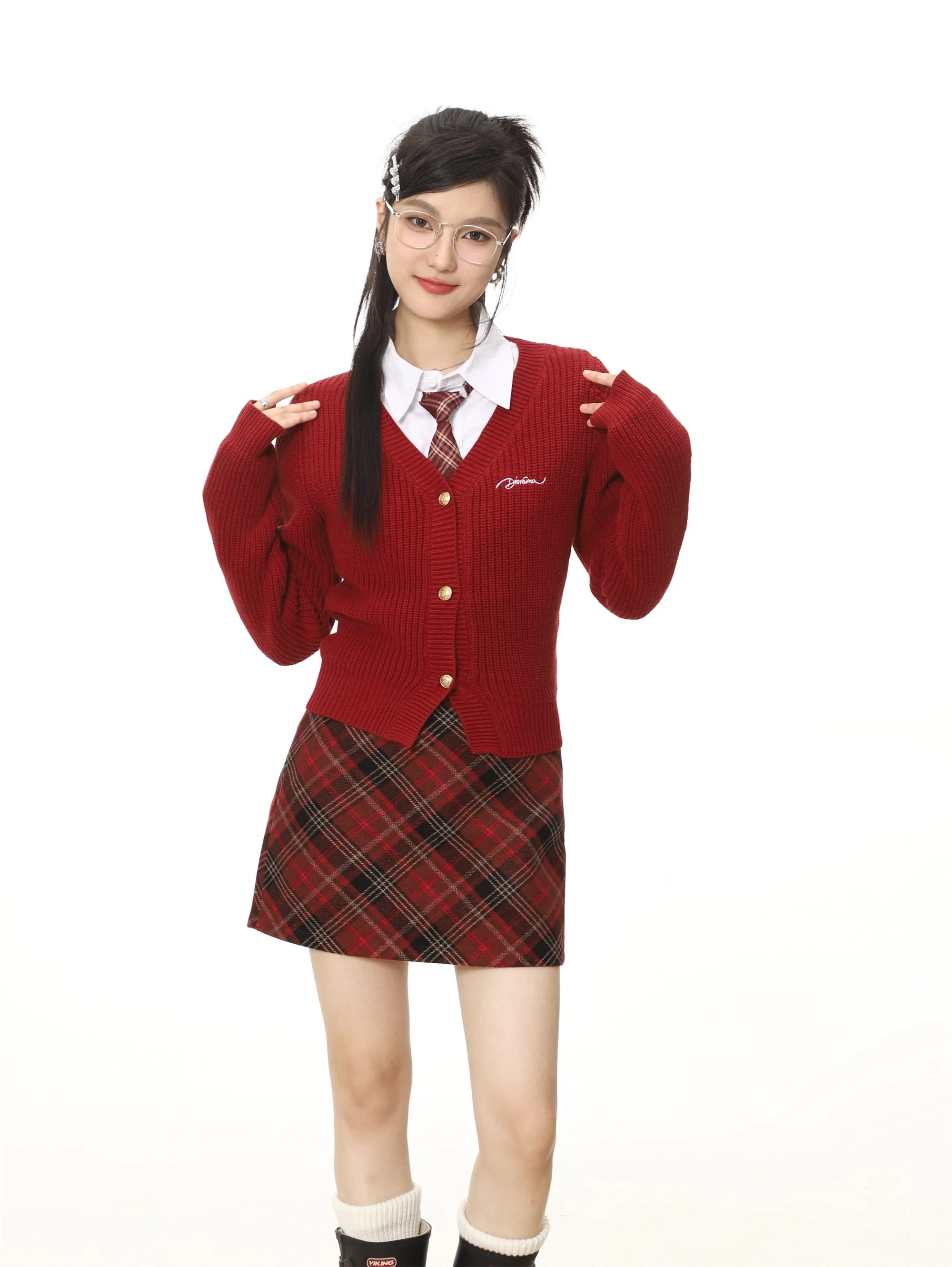 High waist plaid short skirt
