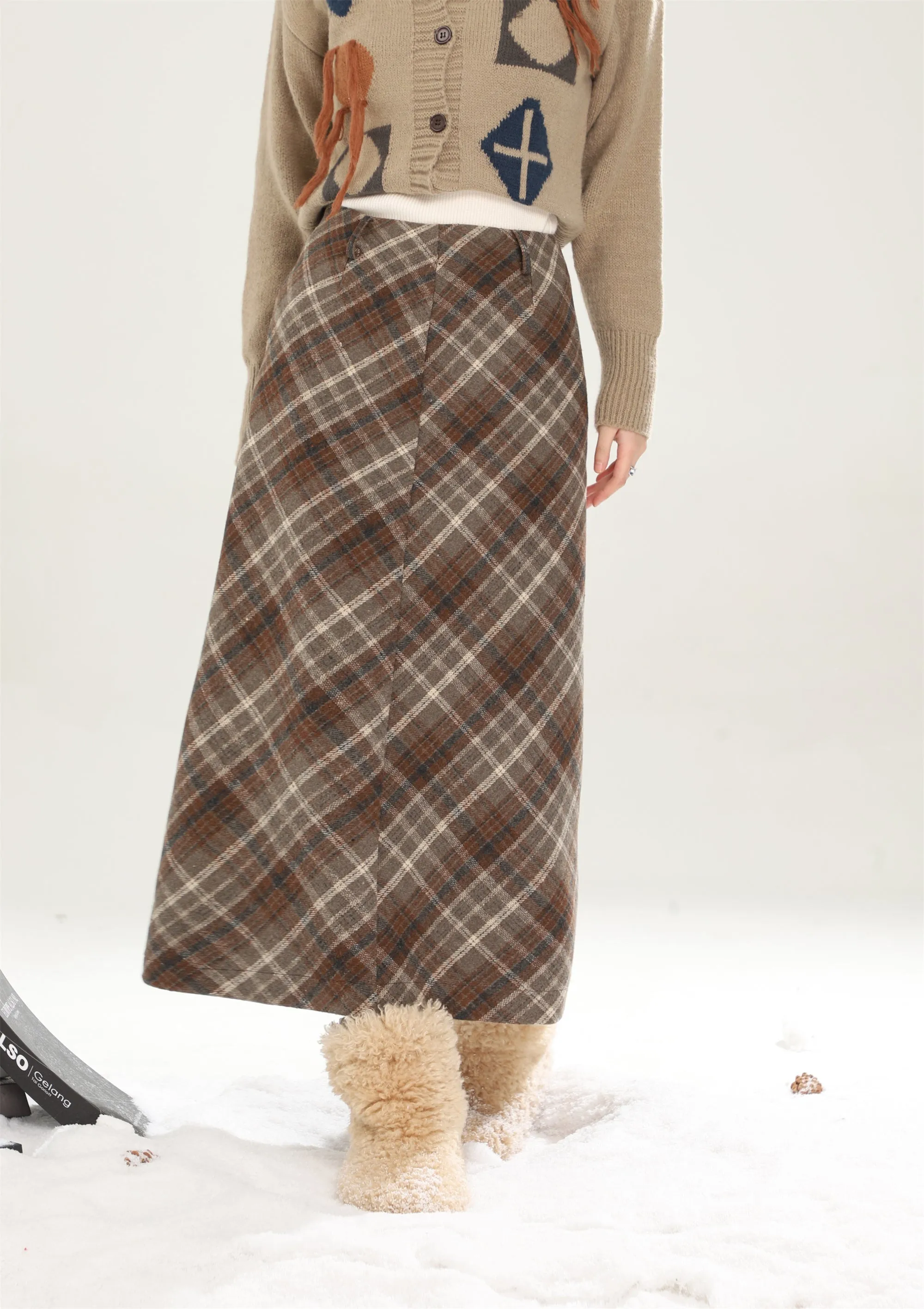 High waist plaid short skirt