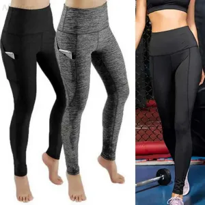 High Waist Seamless Yoga Leggings – Tummy Control Ruched Booty Compression Tights with Pockets