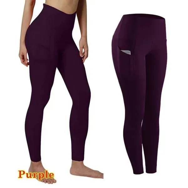 High Waist Seamless Yoga Leggings – Tummy Control Ruched Booty Compression Tights with Pockets