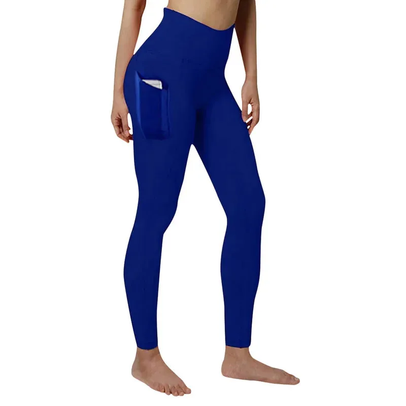 High Waist Seamless Yoga Leggings – Tummy Control Ruched Booty Compression Tights with Pockets