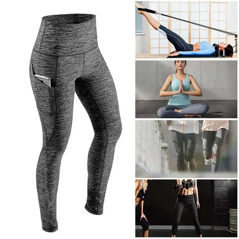 High Waist Seamless Yoga Leggings – Tummy Control Ruched Booty Compression Tights with Pockets