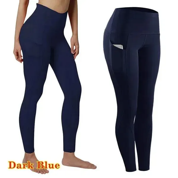 High Waist Seamless Yoga Leggings – Tummy Control Ruched Booty Compression Tights with Pockets