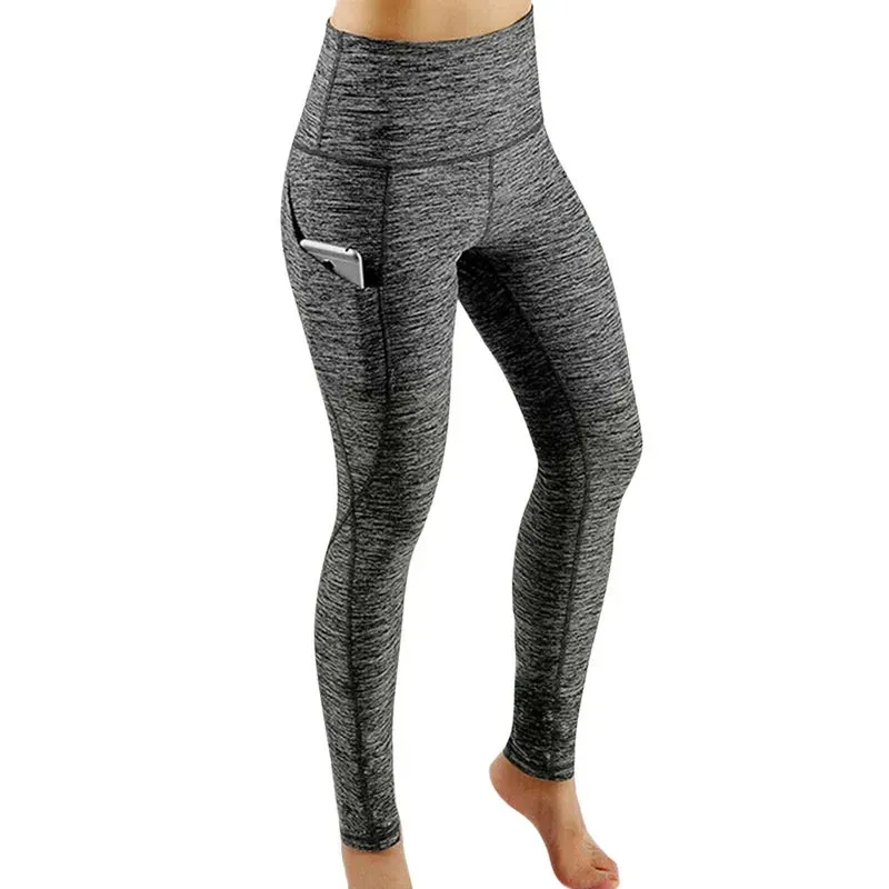 High Waist Seamless Yoga Leggings – Tummy Control Ruched Booty Compression Tights with Pockets