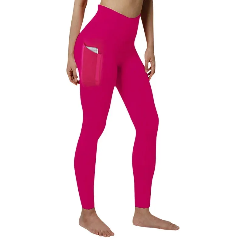 High Waist Seamless Yoga Leggings – Tummy Control Ruched Booty Compression Tights with Pockets