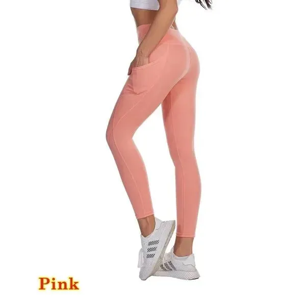 High Waist Seamless Yoga Leggings – Tummy Control Ruched Booty Compression Tights with Pockets
