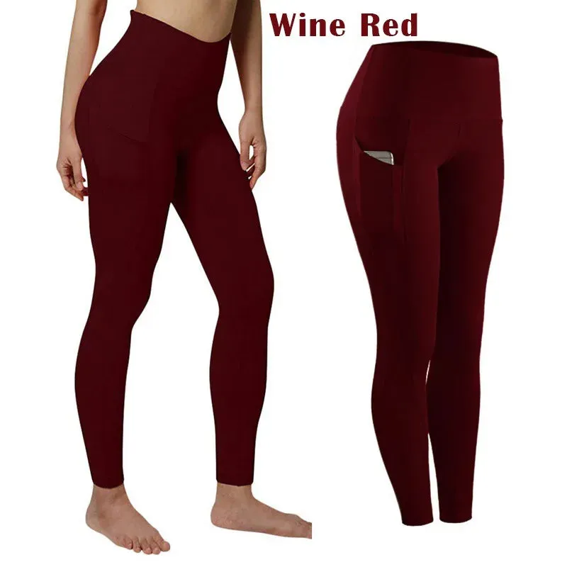 High Waist Seamless Yoga Leggings – Tummy Control Ruched Booty Compression Tights with Pockets