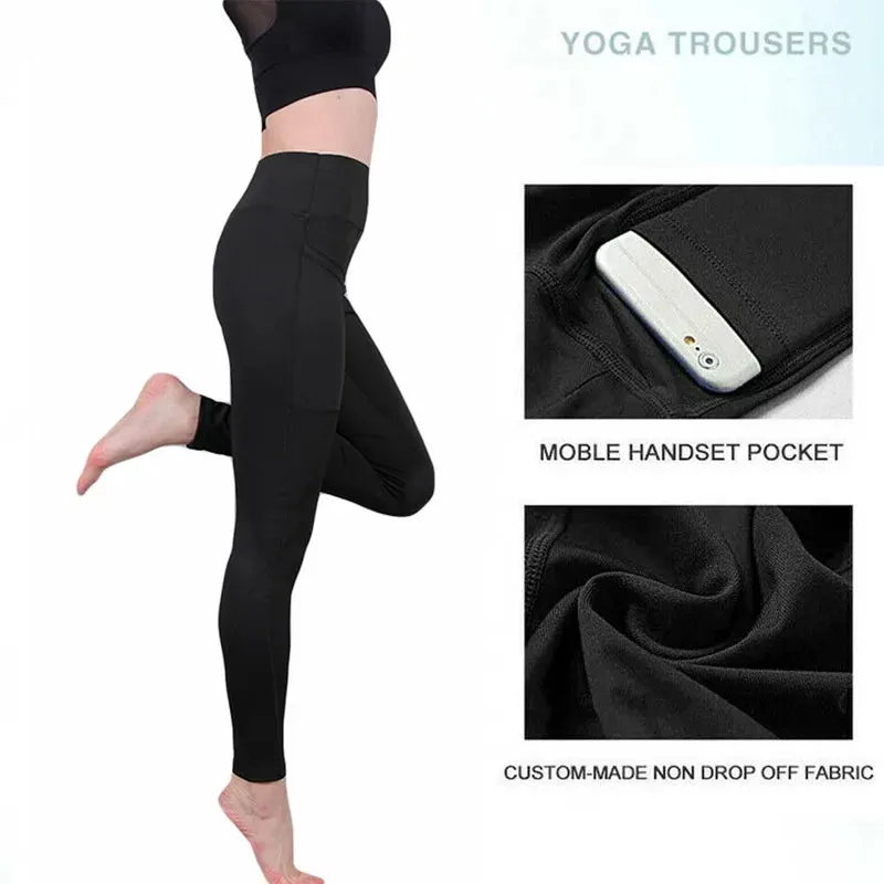High Waist Seamless Yoga Leggings – Tummy Control Ruched Booty Compression Tights with Pockets