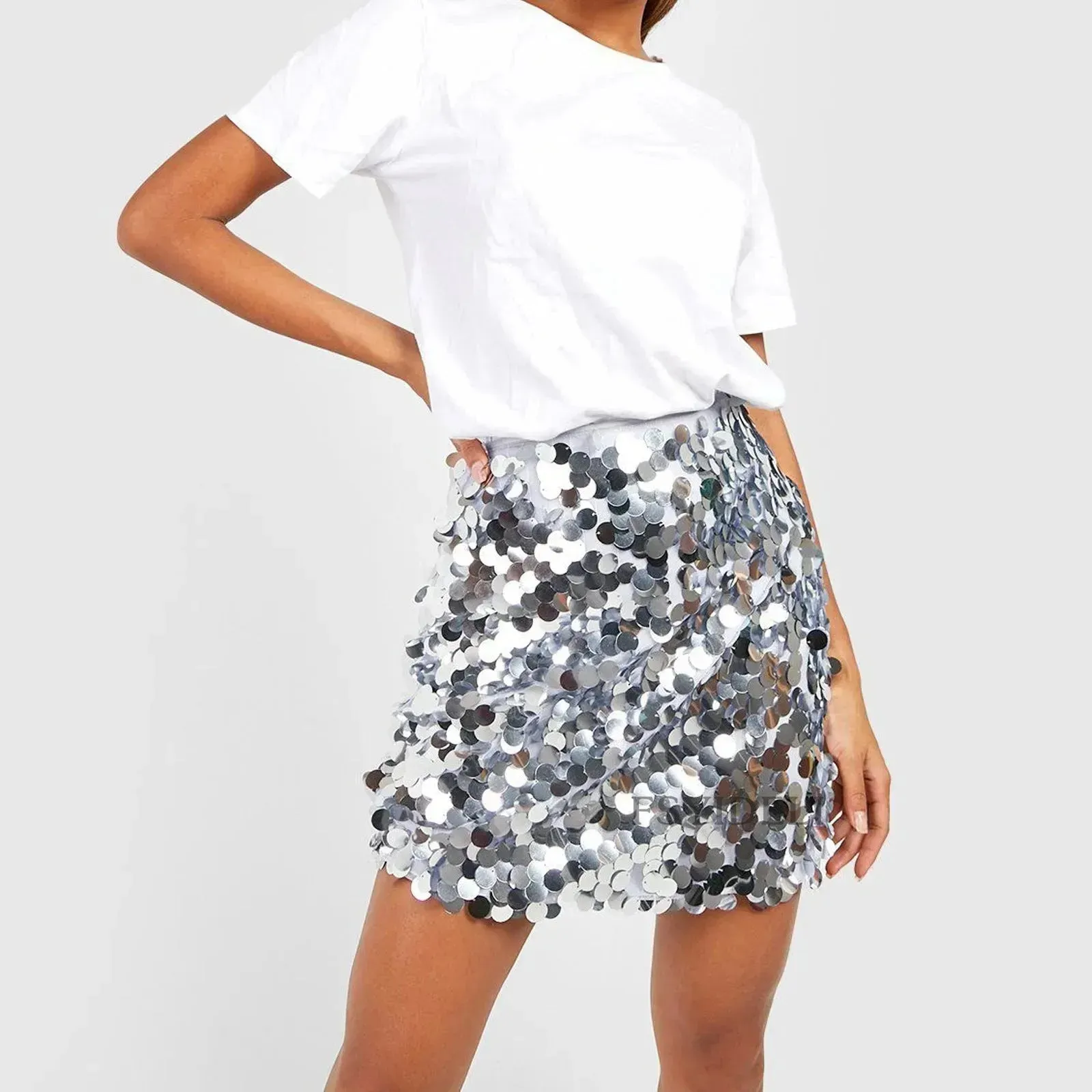 High Waist Sequined Mini Skirt