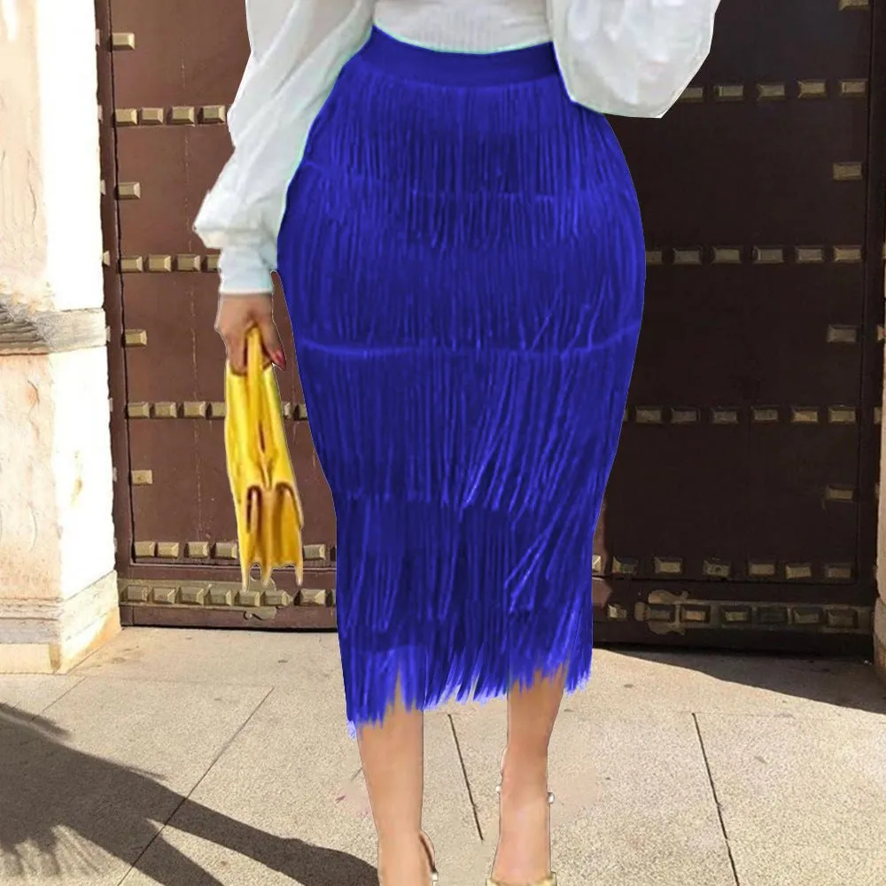 High Waist Stretch Tassel  Skirts