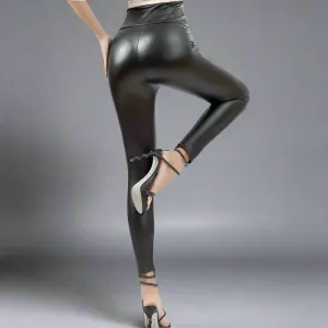 High Waist Winter Vegan Leather Yoga Leggings with Fleece interior
