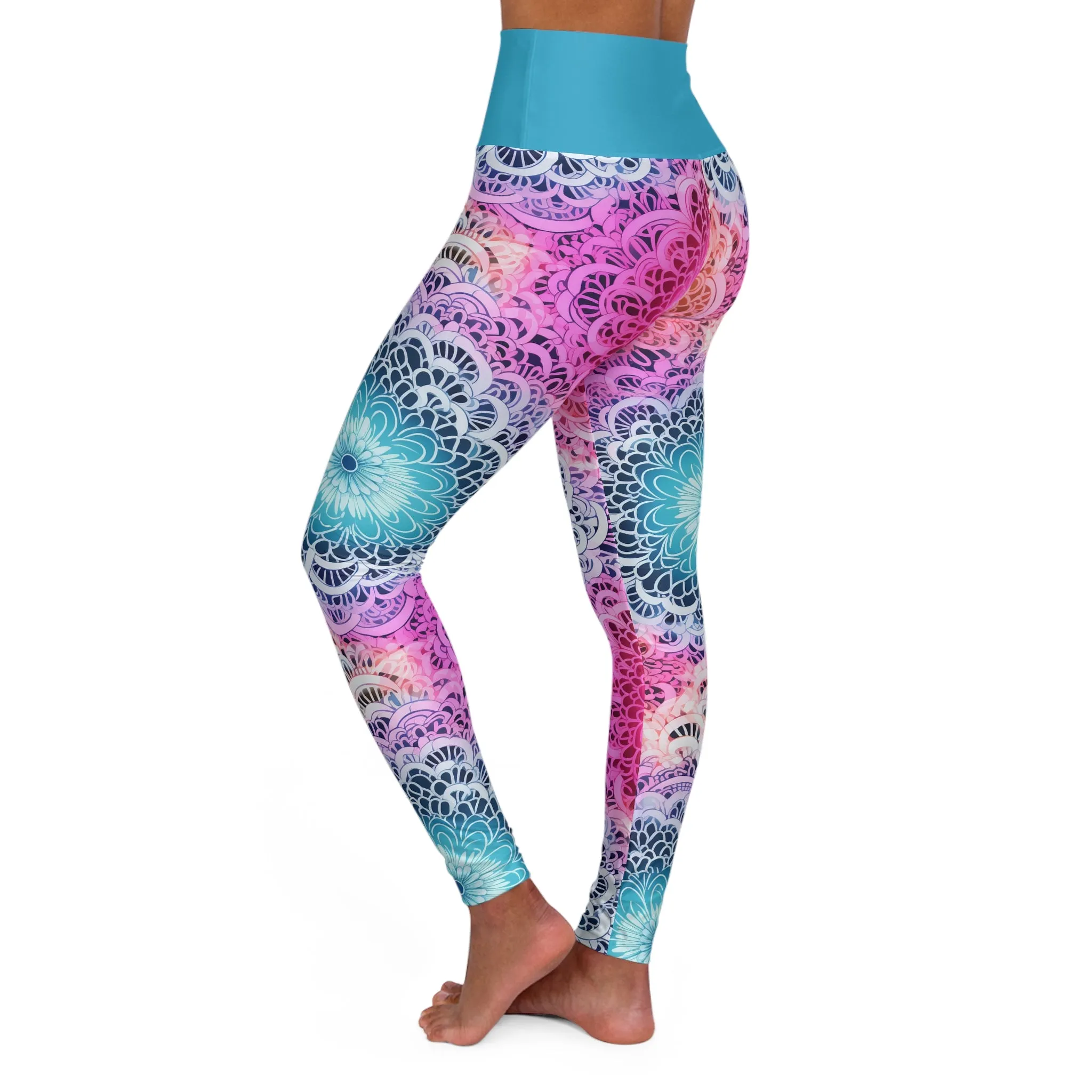 High Waisted Yoga Leggings in Vibrant Mandala Design | Fitness Apparel, Workout Leggings