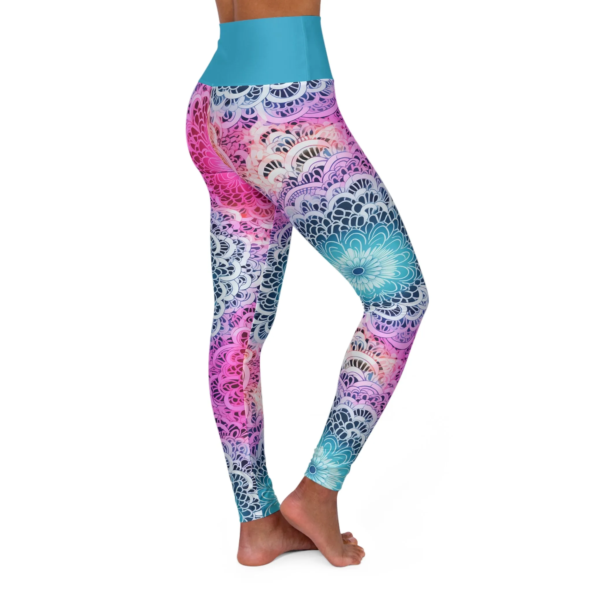 High Waisted Yoga Leggings in Vibrant Mandala Design | Fitness Apparel, Workout Leggings