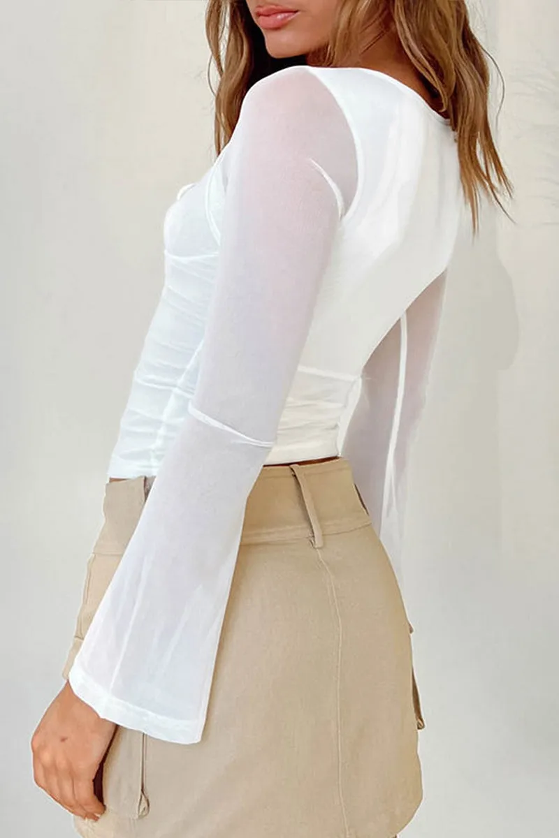 HTR1220 Sheer Elegance Ruched Top