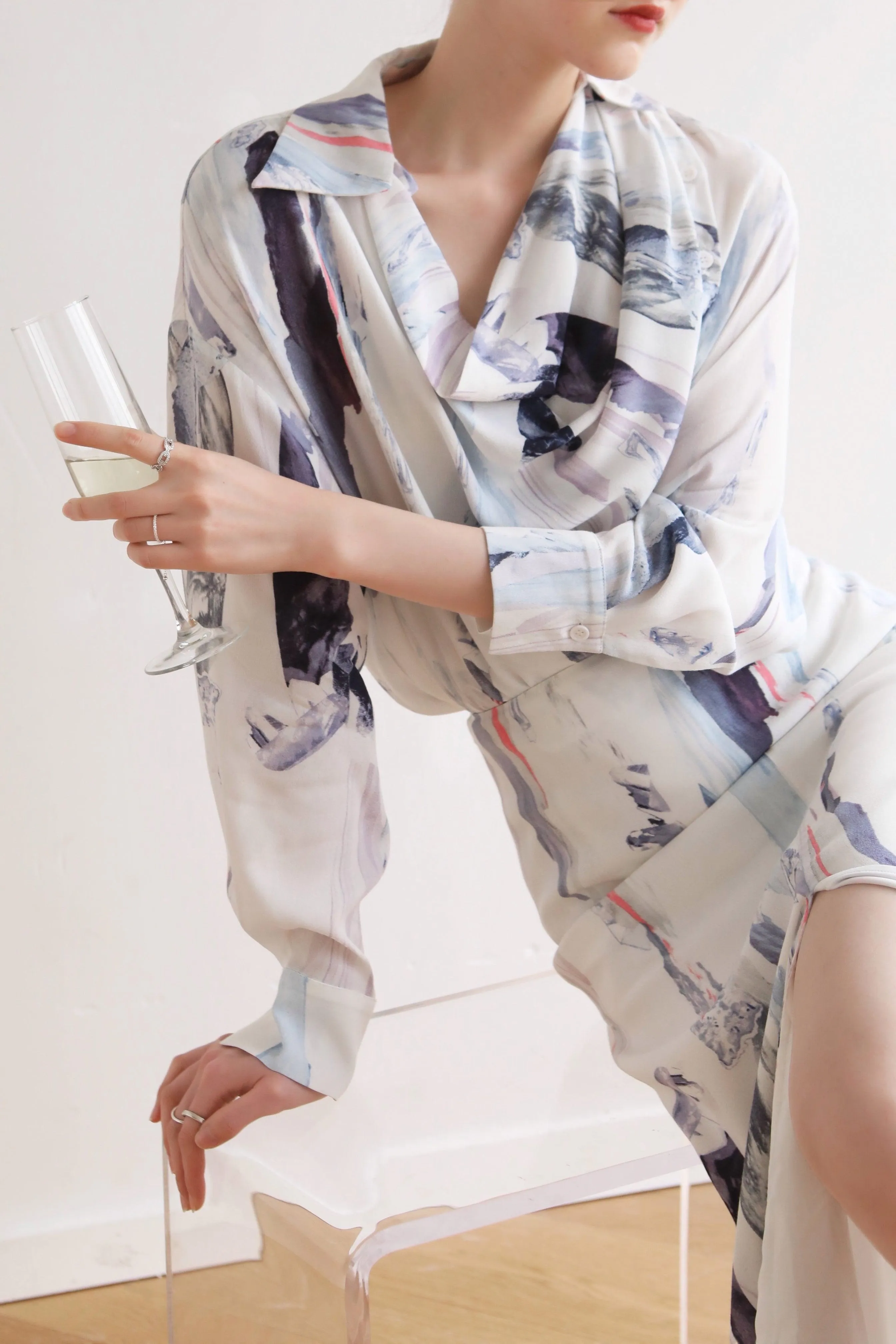 Ink Wash Shirt & Skirt Set