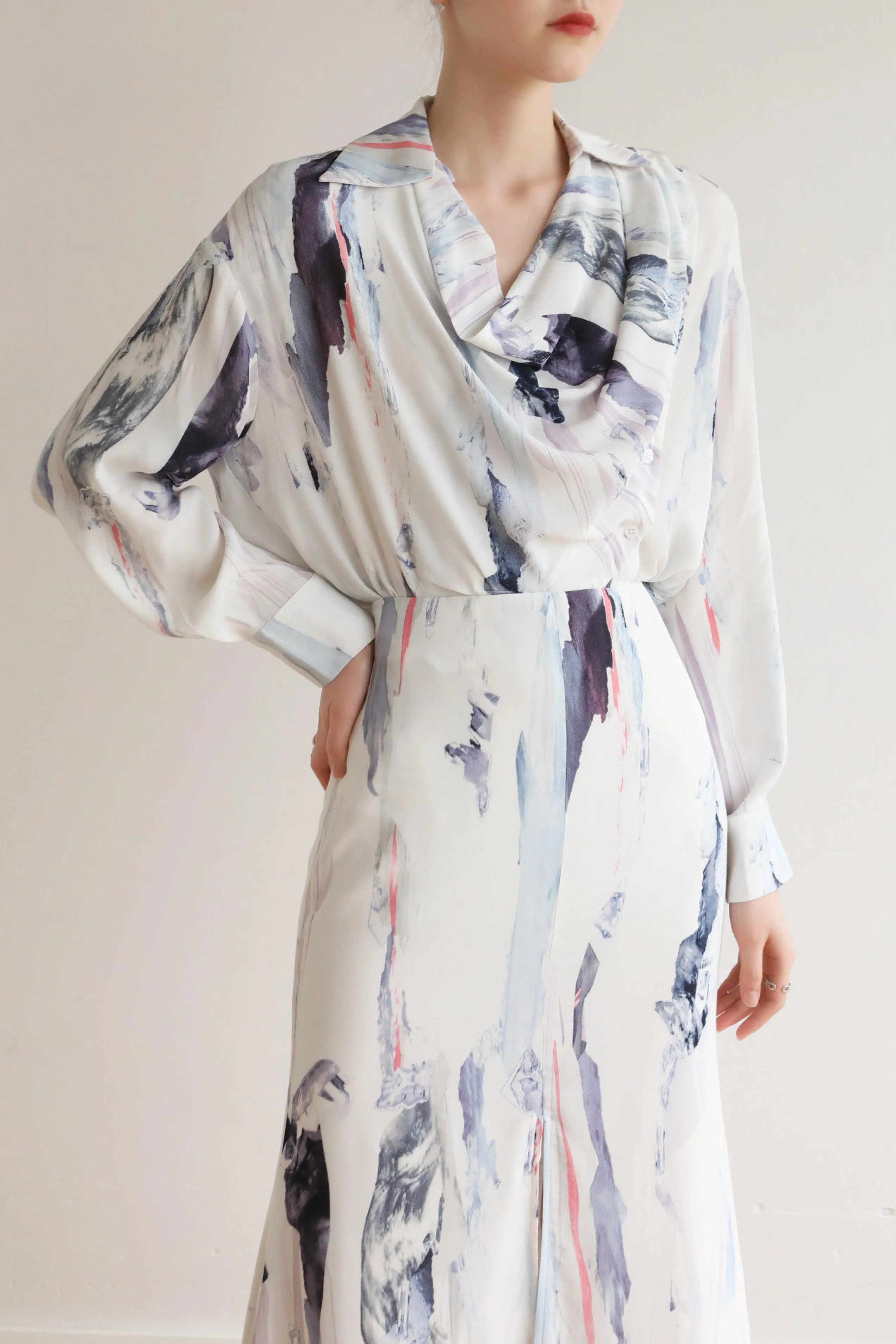 Ink Wash Shirt & Skirt Set