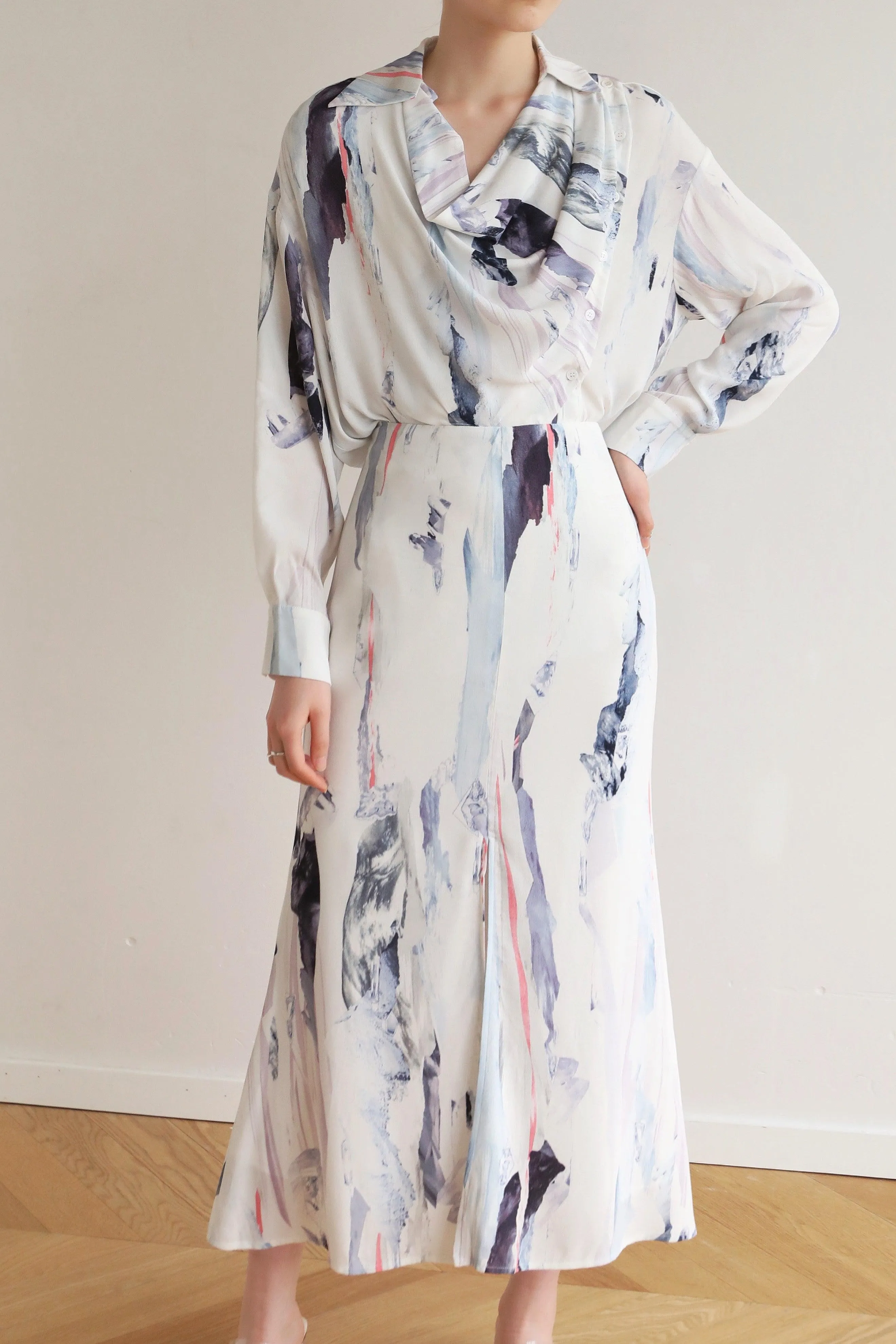 Ink Wash Shirt & Skirt Set