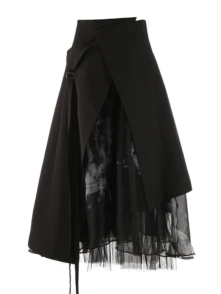 Irregular Skirts For High Waist Patchwork Lace Up