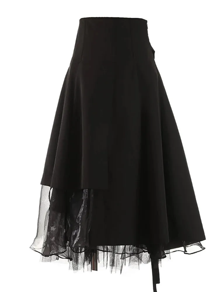 Irregular Skirts For High Waist Patchwork Lace Up