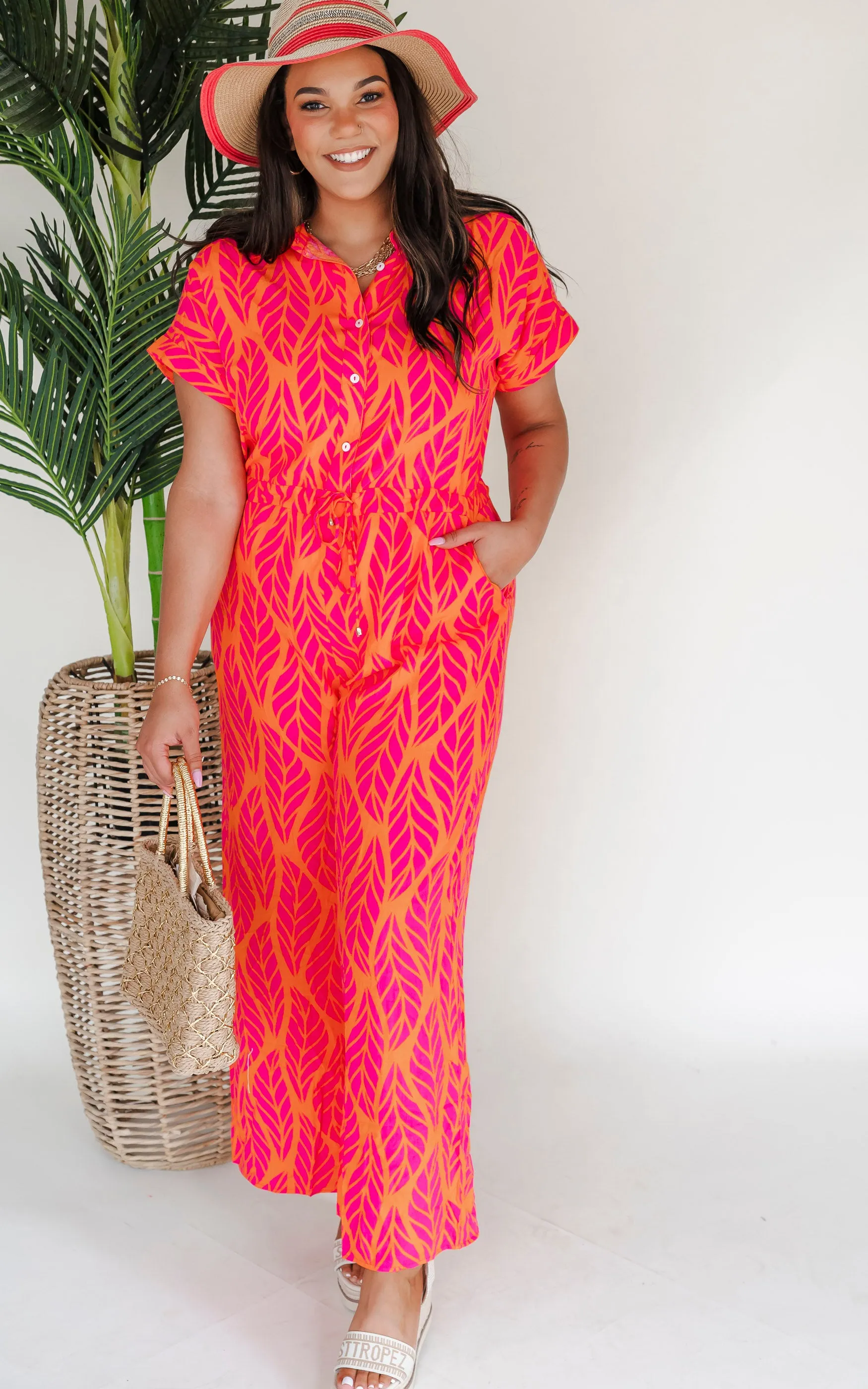 Its the Beach Life for Me Jumpsuit | Hot Pink - Final Sale