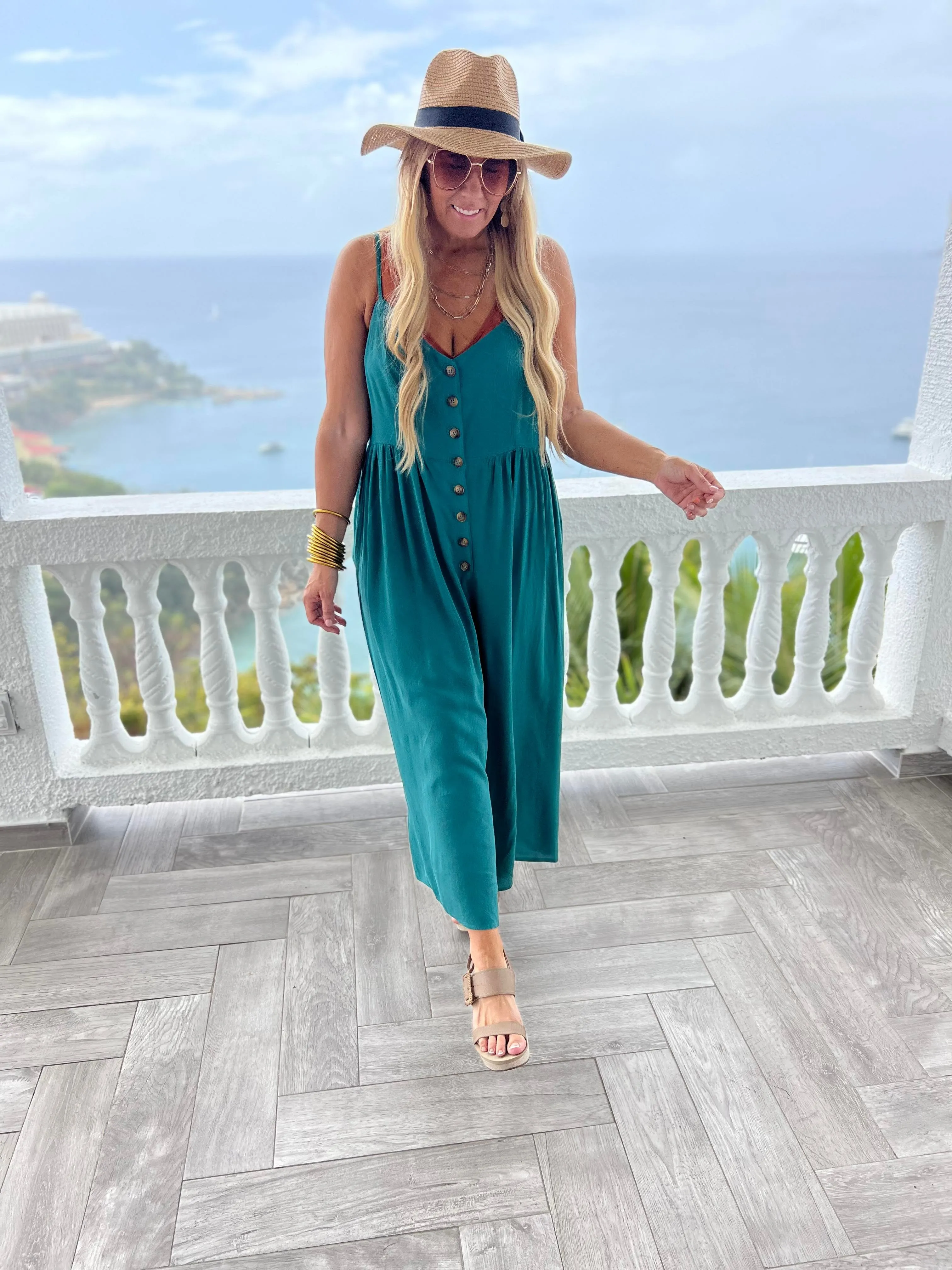 Jade Button Down Crepe Jumpsuit - Final Sale