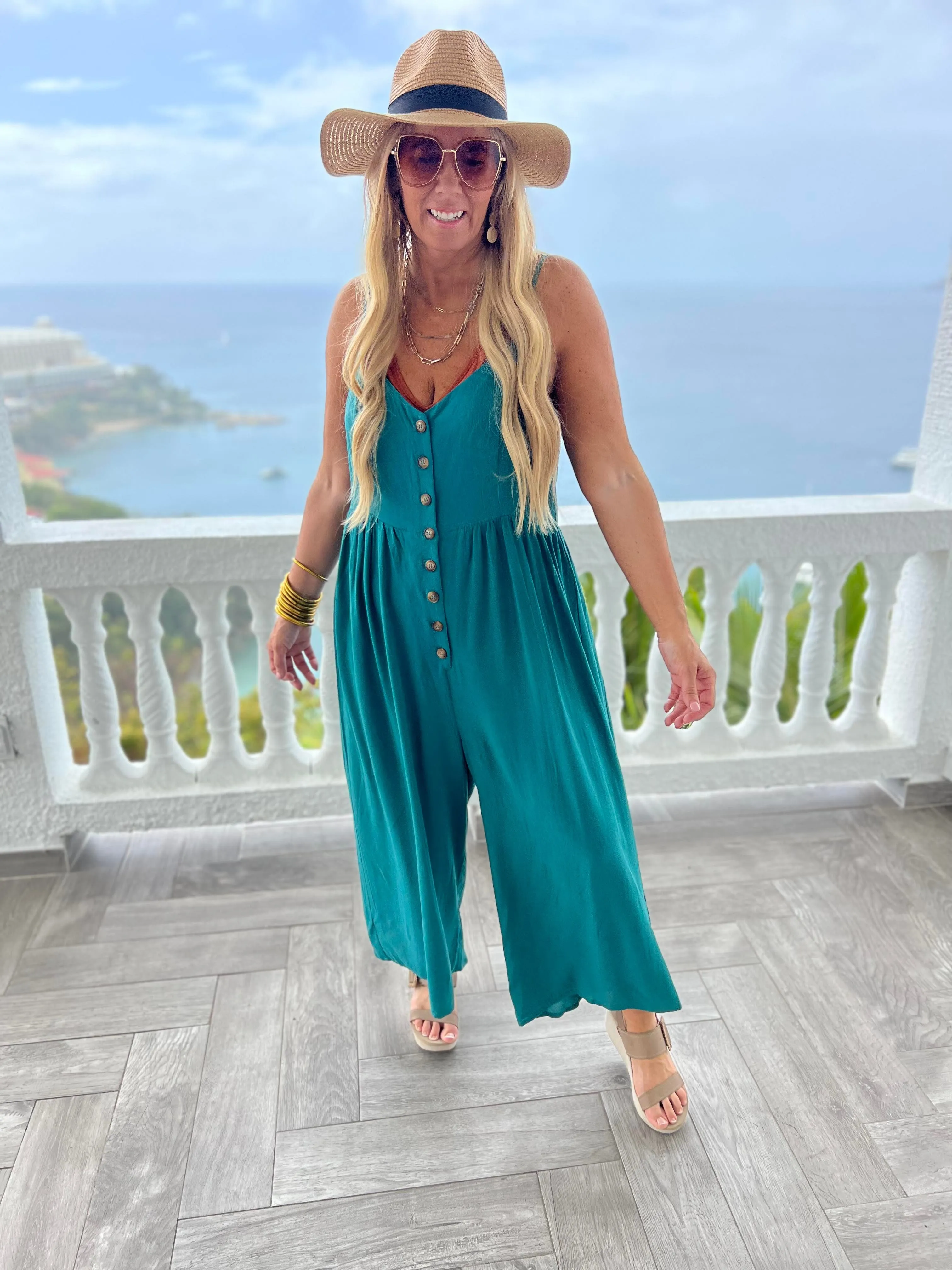 Jade Button Down Crepe Jumpsuit - Final Sale