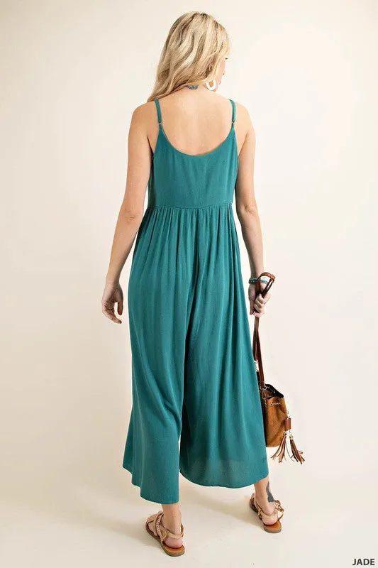 Jade Button Down Crepe Jumpsuit - Final Sale