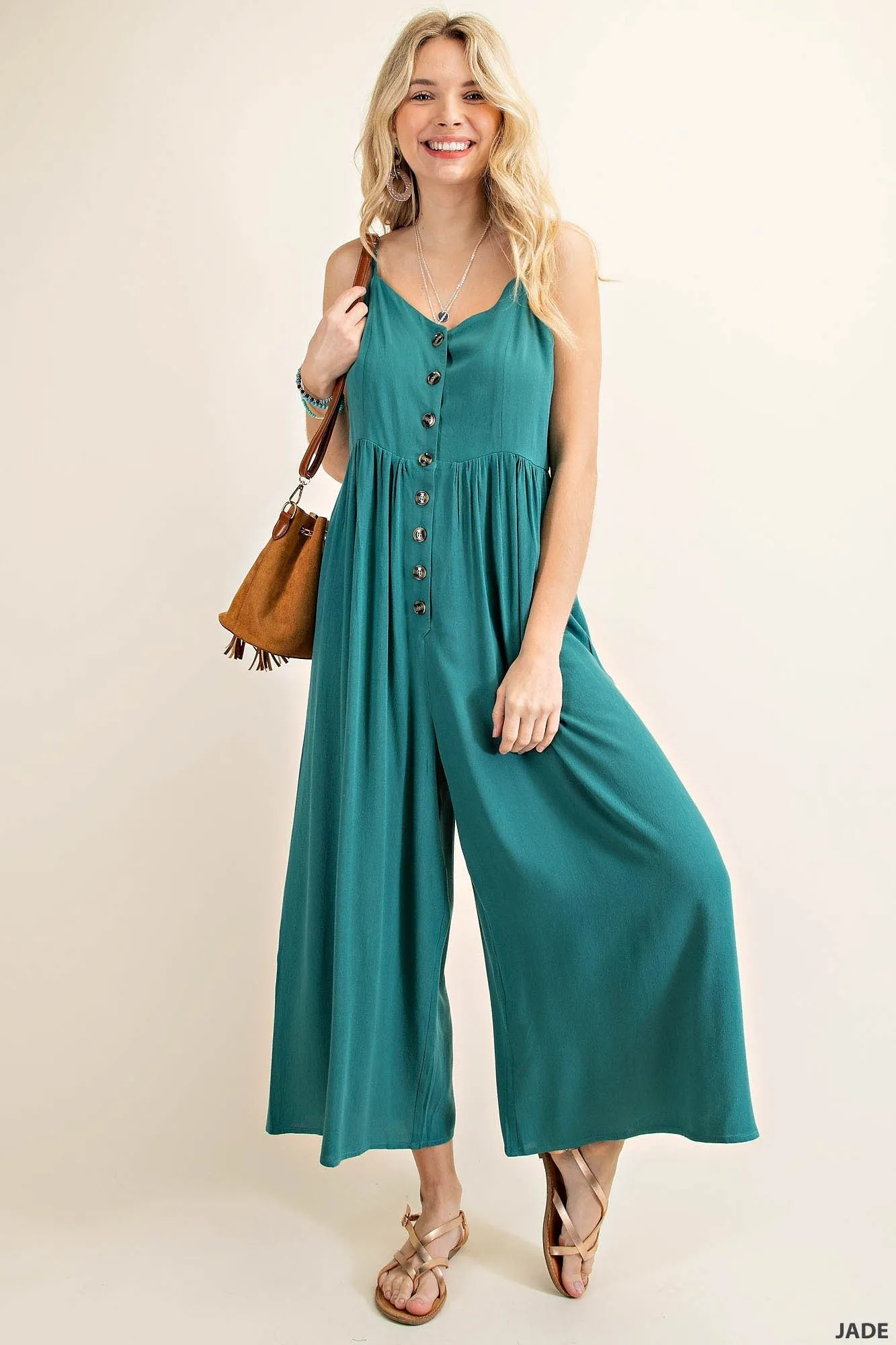 Jade Button Down Crepe Jumpsuit - Final Sale