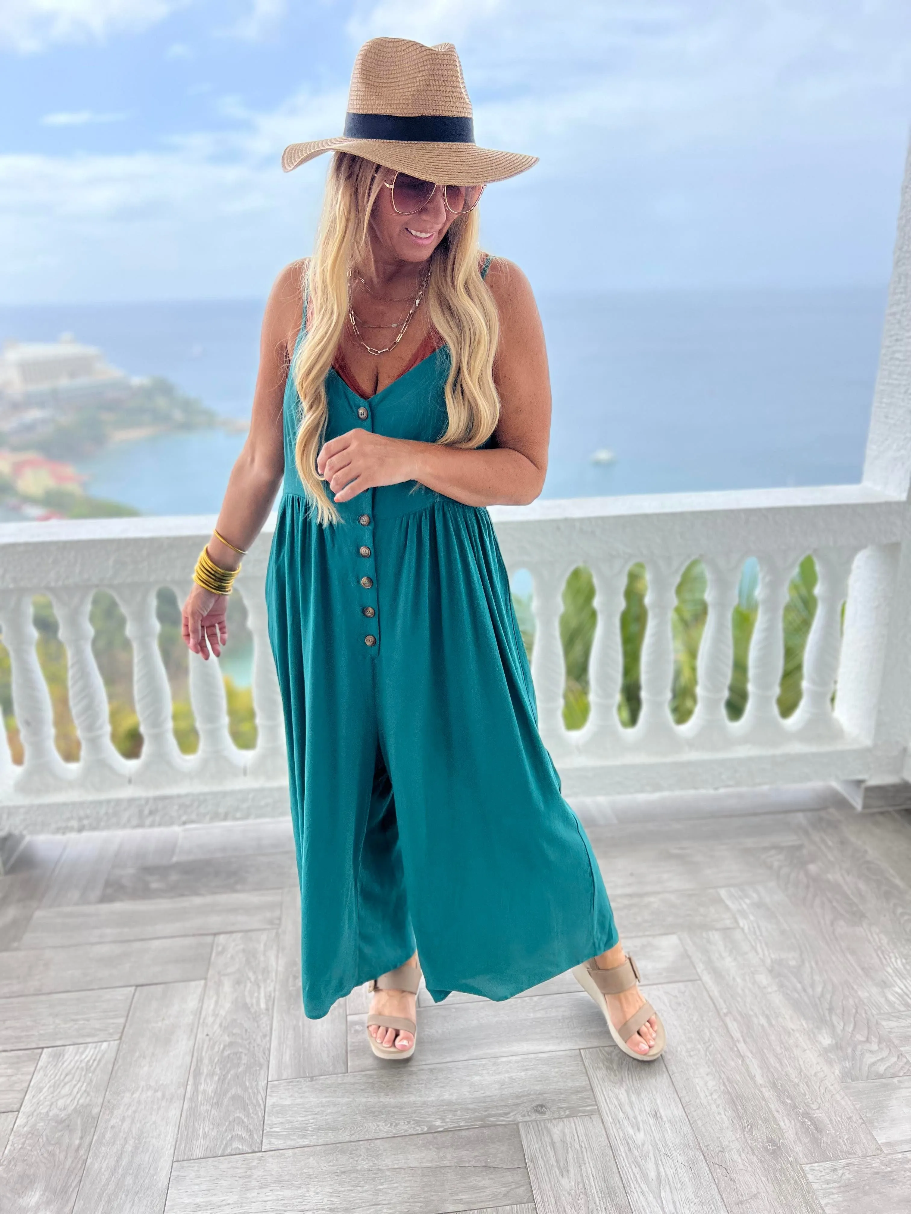 Jade Button Down Crepe Jumpsuit - Final Sale