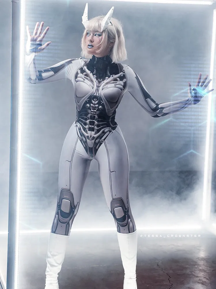 JazzHer Cyberpunk Cosplay Bodycon Jumpsuit Women Streetwear Y2k Mall Gothic 3D Printed Long Sleeve Playsuits Emo Anime Clothes